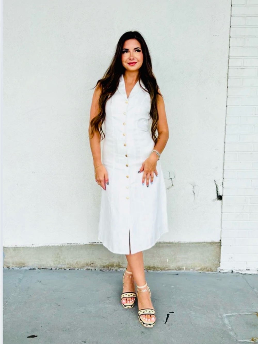 Theory White Linen Dress Midi Sleeveless